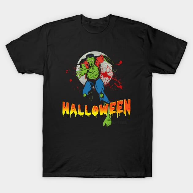 Awesome Zombie Halloween Shirt Retro Style Full Moon T-Shirt by PowderShot